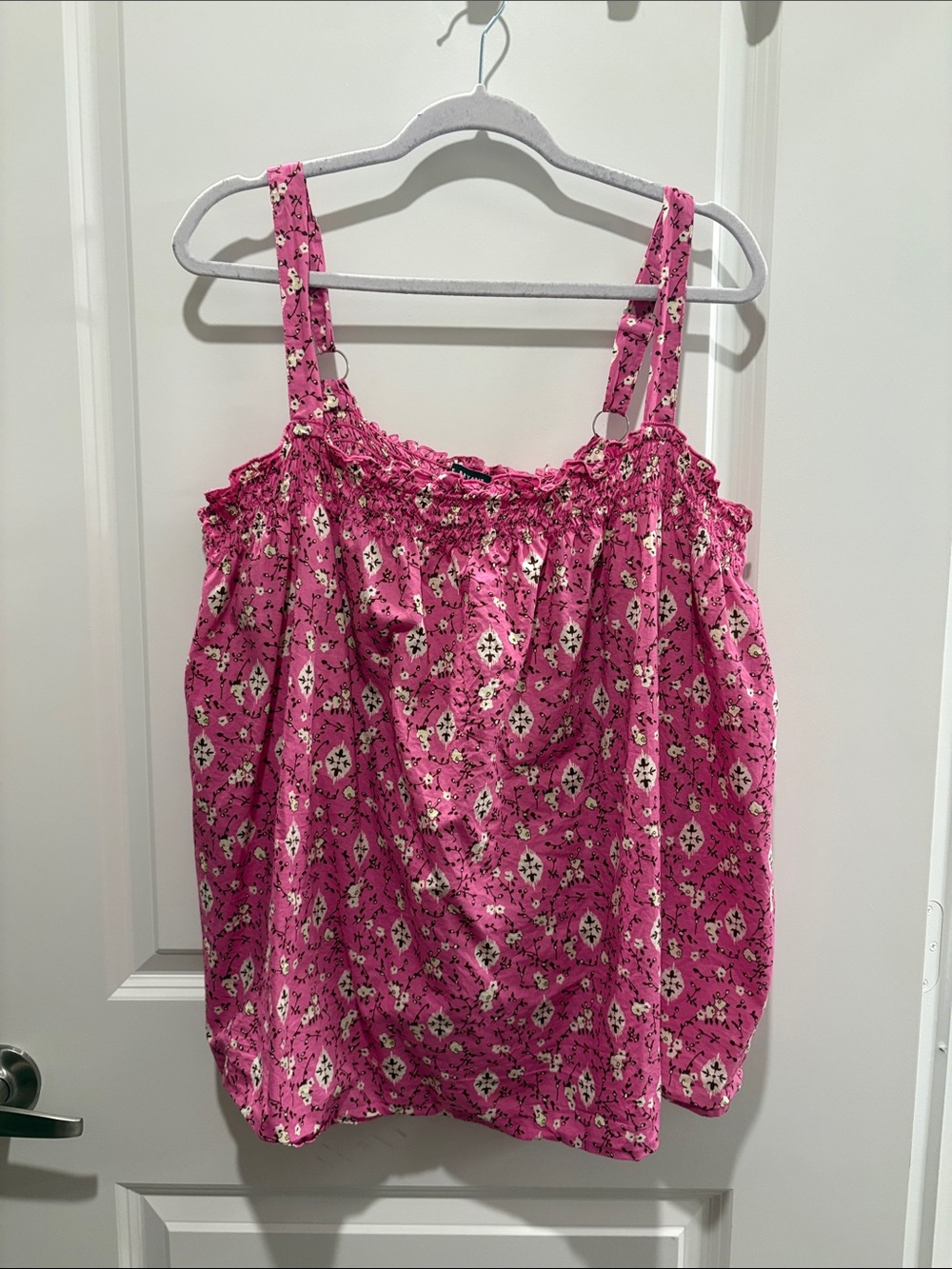 Lane Bryant Pink Floral Smocked Strap Tank